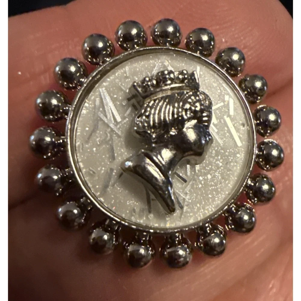 Kramer Of New York Vintage Button Silver Metal Mother of Pearl - Rare - Last One